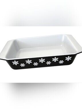 Vtg RARE Plyrex Black Snowflake 1.25qt Oblong 11" Casserole Baking Dish# 575-B